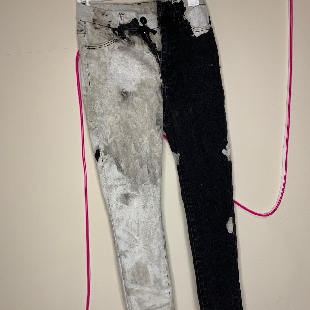 High Rise Black Bleach Dyed HOMEMADE Jeans Size 4